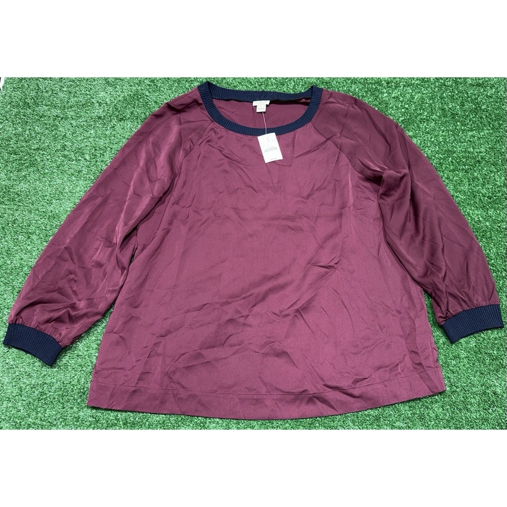 Women's J.Crew Factory Purple Navy Silky Blouse Top Shirt Size Large NWT $78